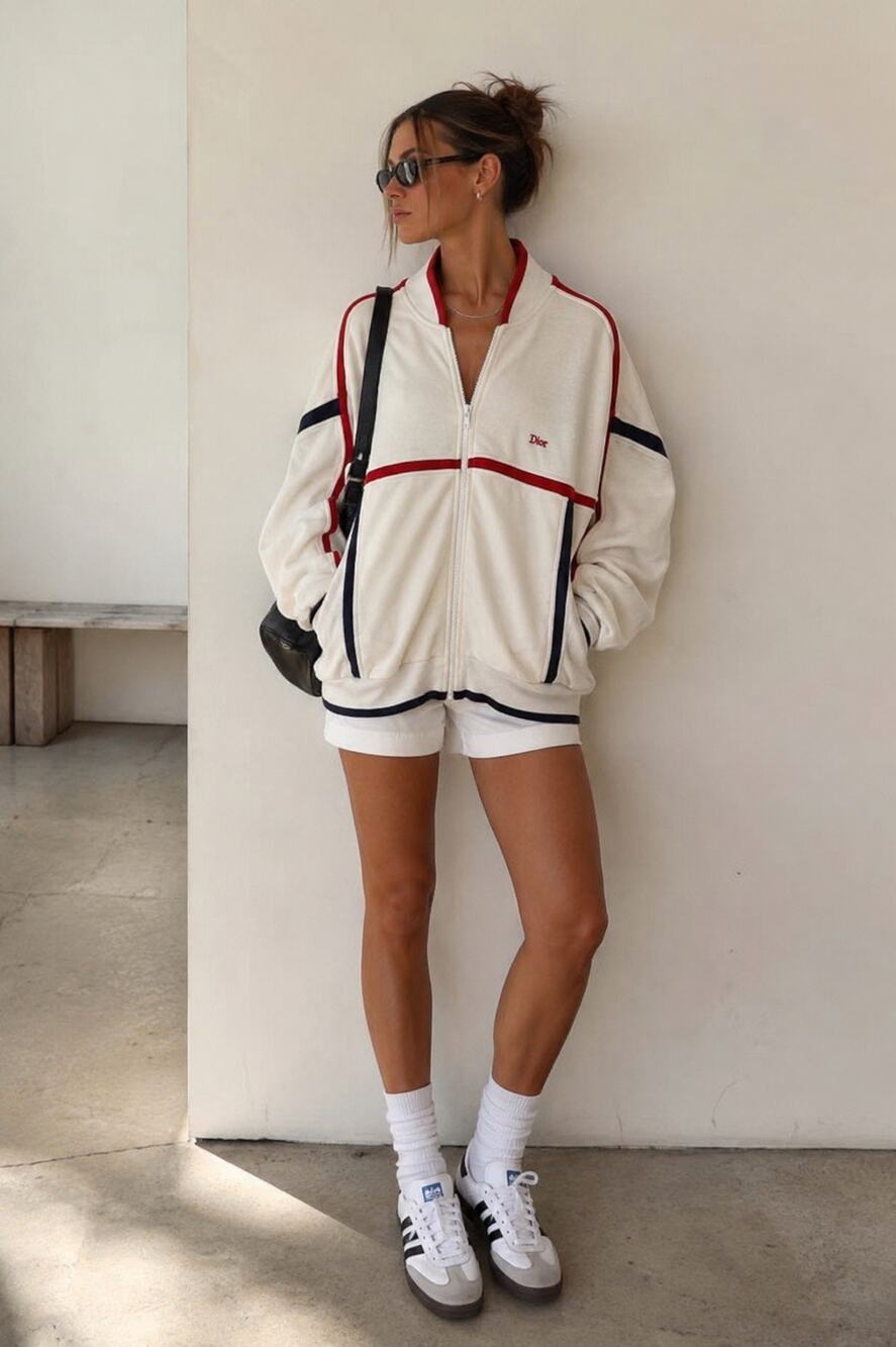 Vintage Christian Dior Track Jacket White Sporty Sweatshirt Logo Large Oversized